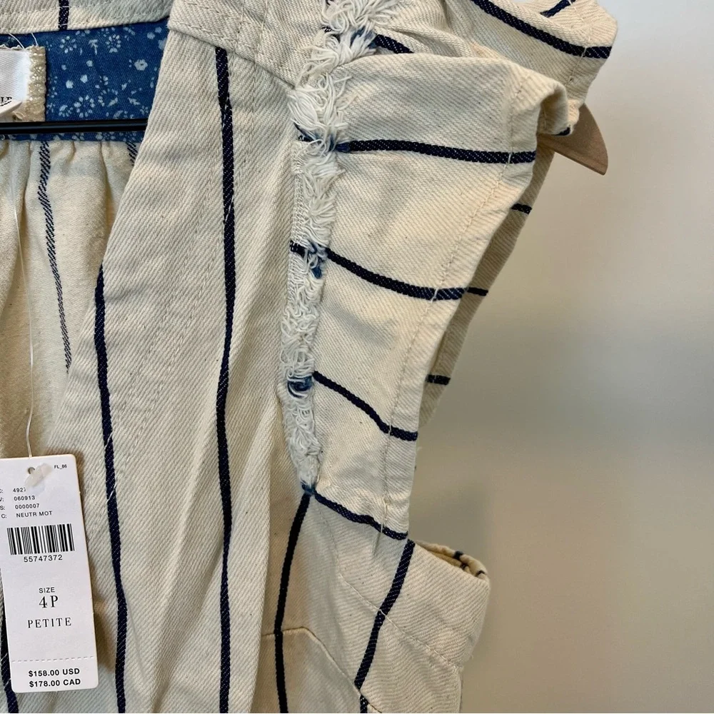 NWT Anthropologie Cream & Blue Striped Jumpsuit Size 4P